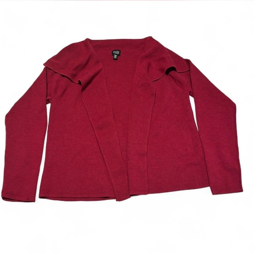 Eileen Fisher Women's Small Wool Drape Collar Knit Cardigan Berry READ - Picture 3 of 7